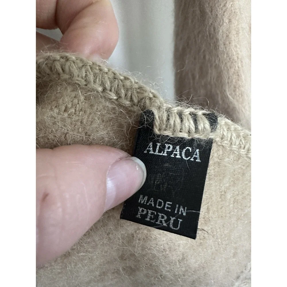 100% Alpaca Neck Scarf Fringe Camel Beige Tan Color Made In‎ Peru 9x80